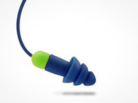 Der blau-grüne Ohrstöpsel mit Verbindungsband.