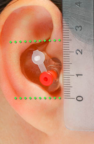 Bild zeigt, wie das Ohr für die korrekte Bestellung der Sonic Defenders EP4 vermessen werden sollte.