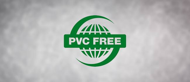 PVC-Free Logo vor grauem Hintergrund.